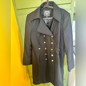 bebe Black Pea Coat with Gold Buttons